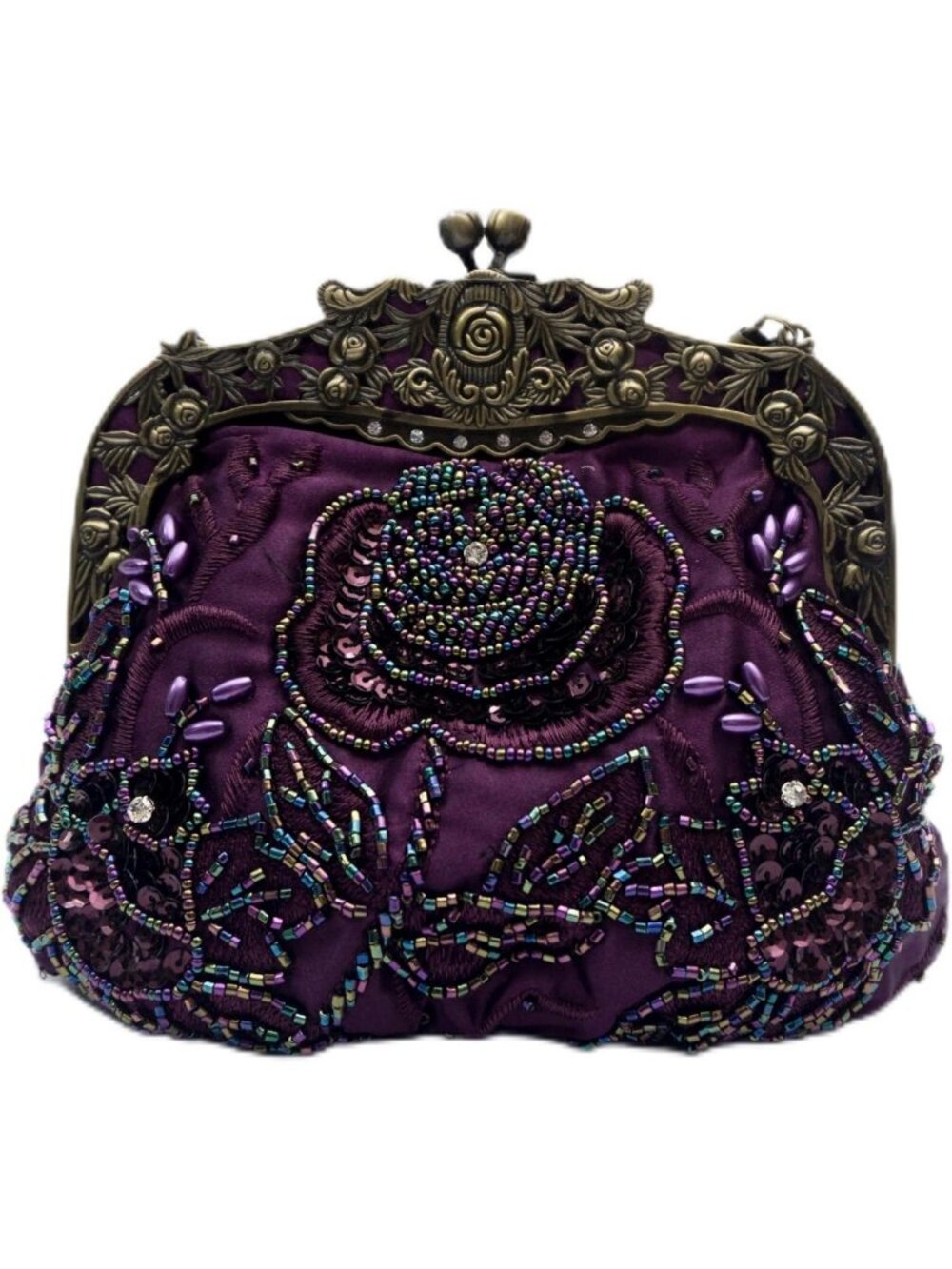 Elegant Rose Beaded Evening Clutch Purse - Perfect for Weddings & Parties